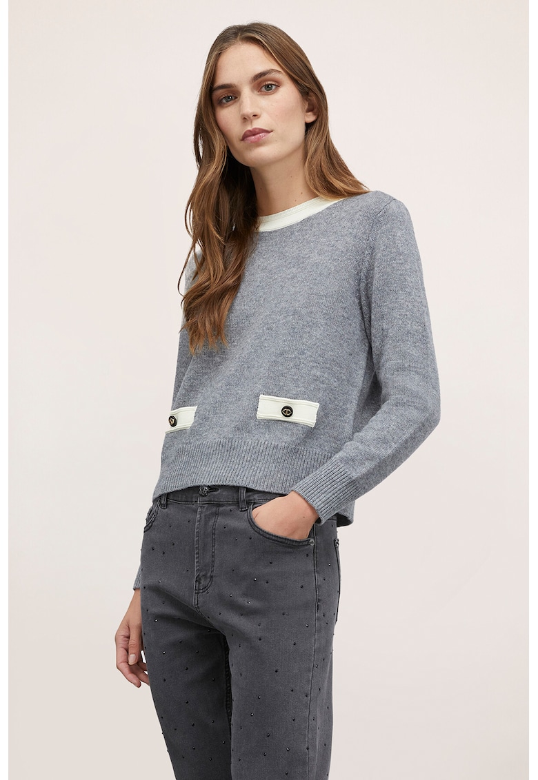 Пуловер с вълна и закопчаване отзад - Прашно синьо/Мръснобял Motivi