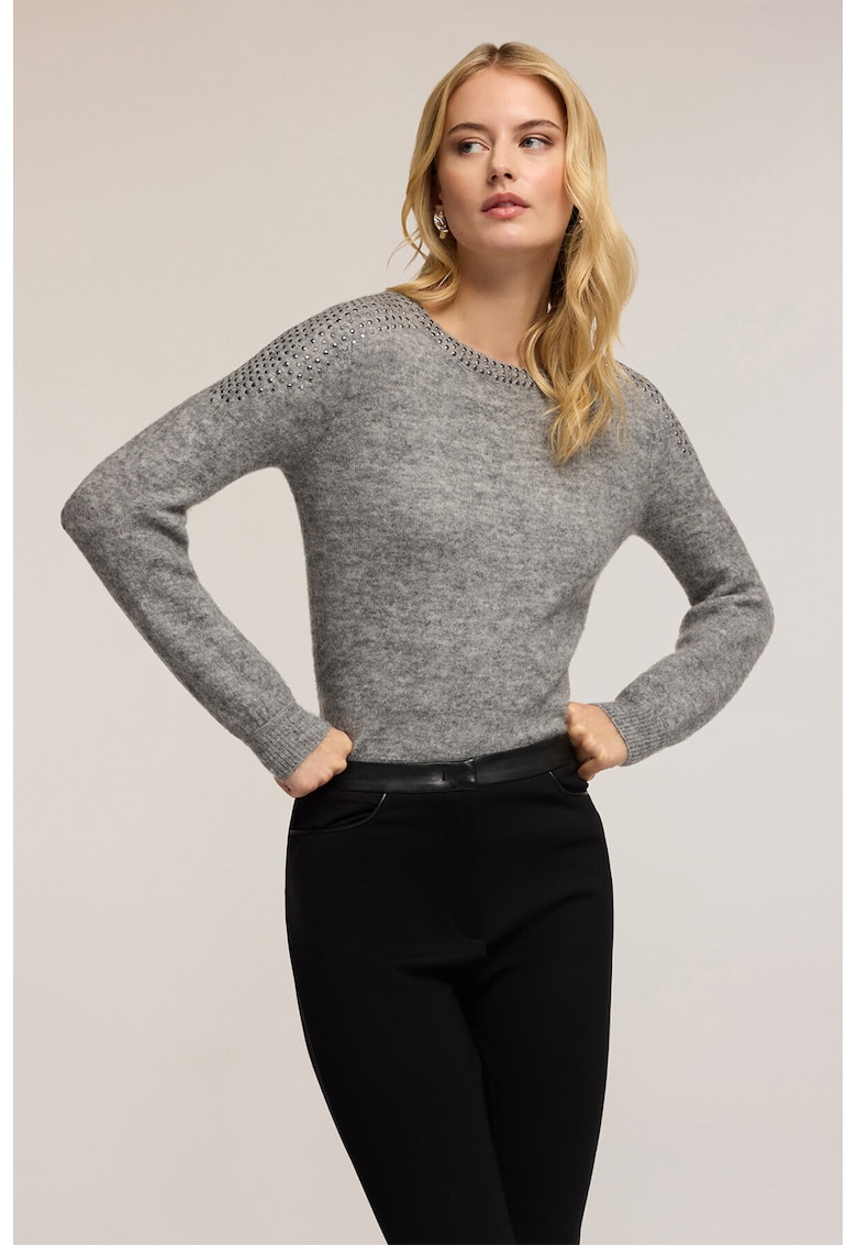 Пуловер с вълна и капси - Сив меланж Motivi