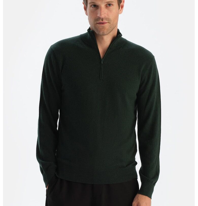 Пуловер с вълна и кашмир с къс цип - Бледозелен DAGI