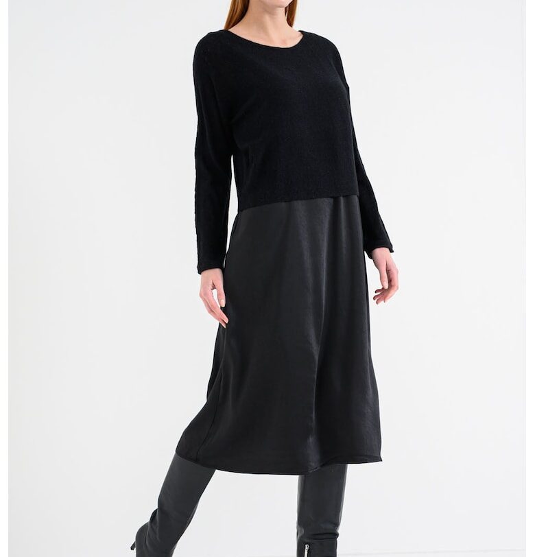 Пуловер с вълна и сатинирана рокля - Черен sOliver