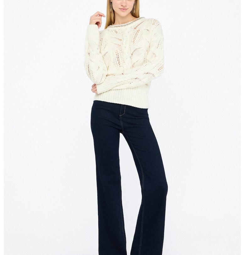 Пуловер с вълна с ажур - Бял Liu Jo