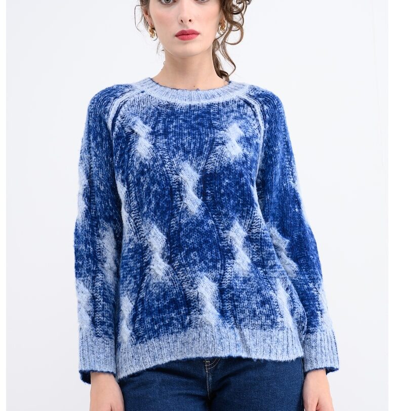 Пуловер с вълна с батик - Бял/Син MaxCo