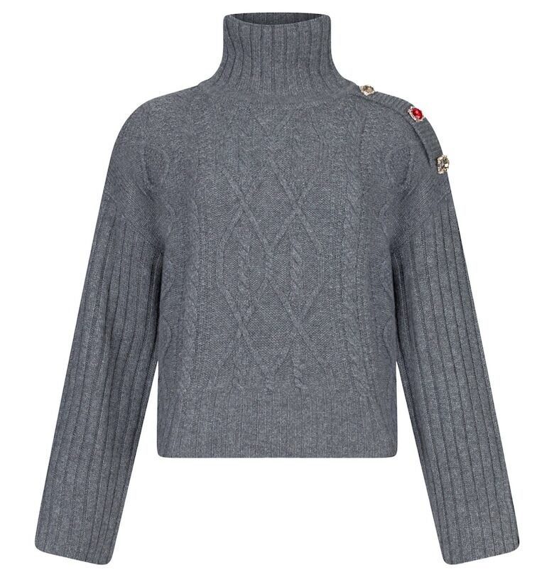 Пуловер с вълна с бижутерски копчета - Сив Liu Jo