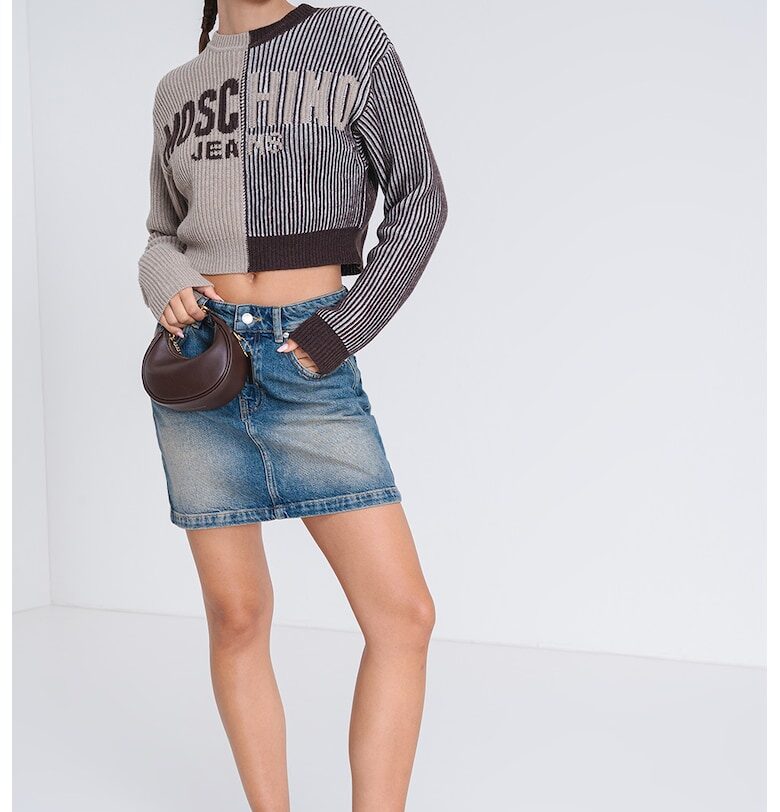 Пуловер с вълна с лого - Тъмнокафяв/Бежов Moschino Jeans