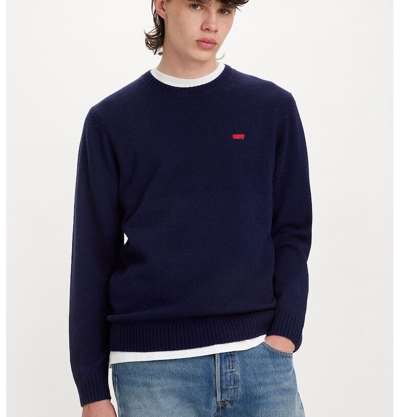 Пуловер с вълна с овално деколте - Тъмносин Levis