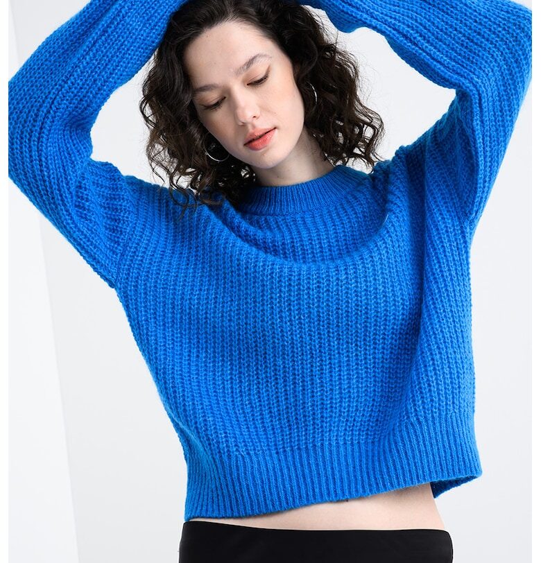 Пуловер с вълна с паднали ръкави - Кралско Синьо HUGO