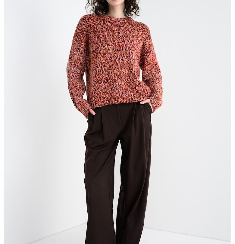 Пуловер с вълна с паднали ръкави - Червен/Кафяв/Оранжев Stefanel