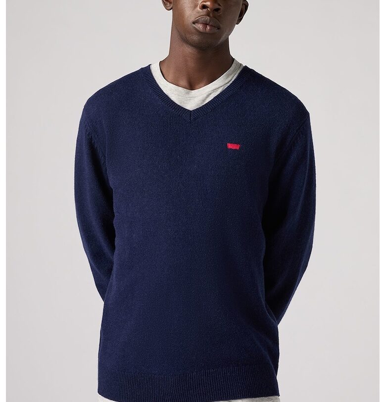 Пуловер с вълна с шпиц - Червен/Тъмносин Levis