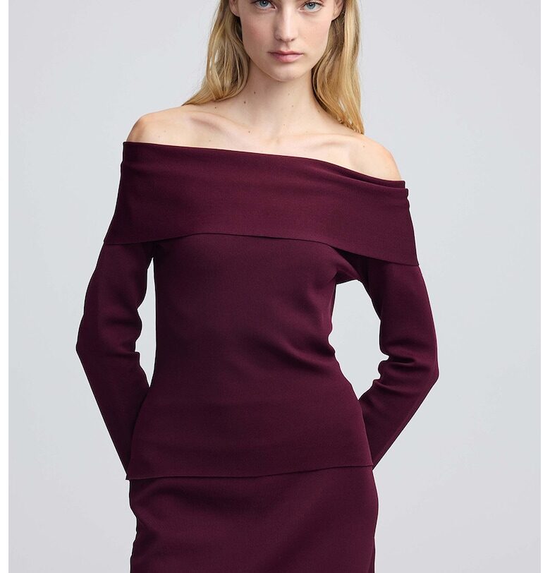 Пуловер с голо рамо - Тъмновиолетов Ipekyol