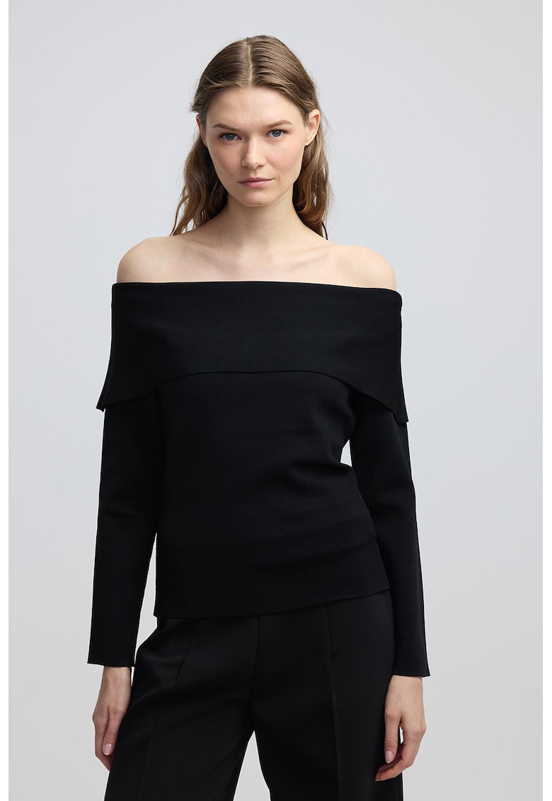 Пуловер с голо рамо - Черен Ipekyol