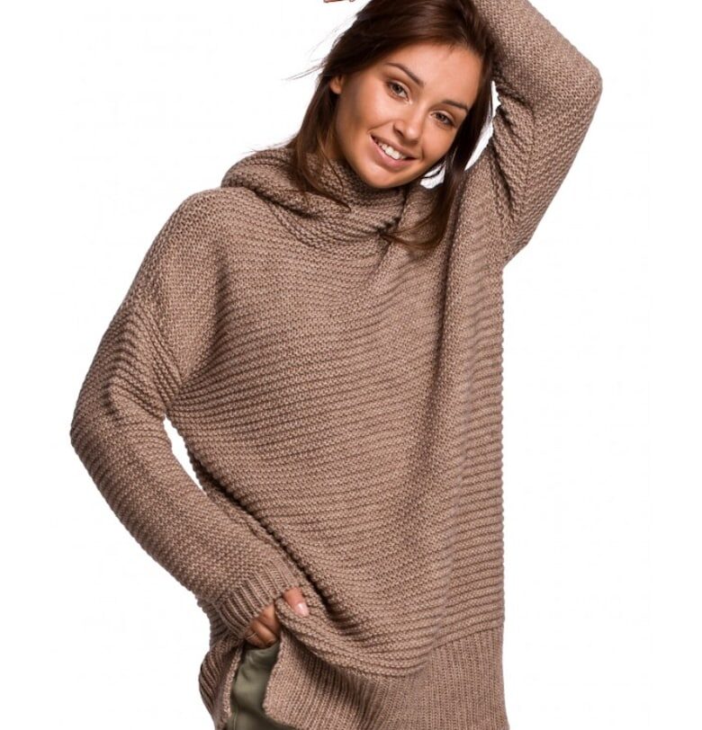 Пуловер с голямо деколте - акрил/найлон/памук - капучино - един размер OEM