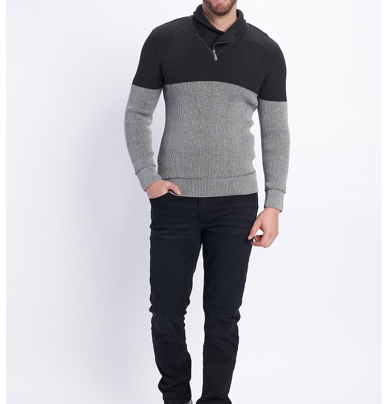 Пуловер с двуцветен дизайн - Сив Timeout