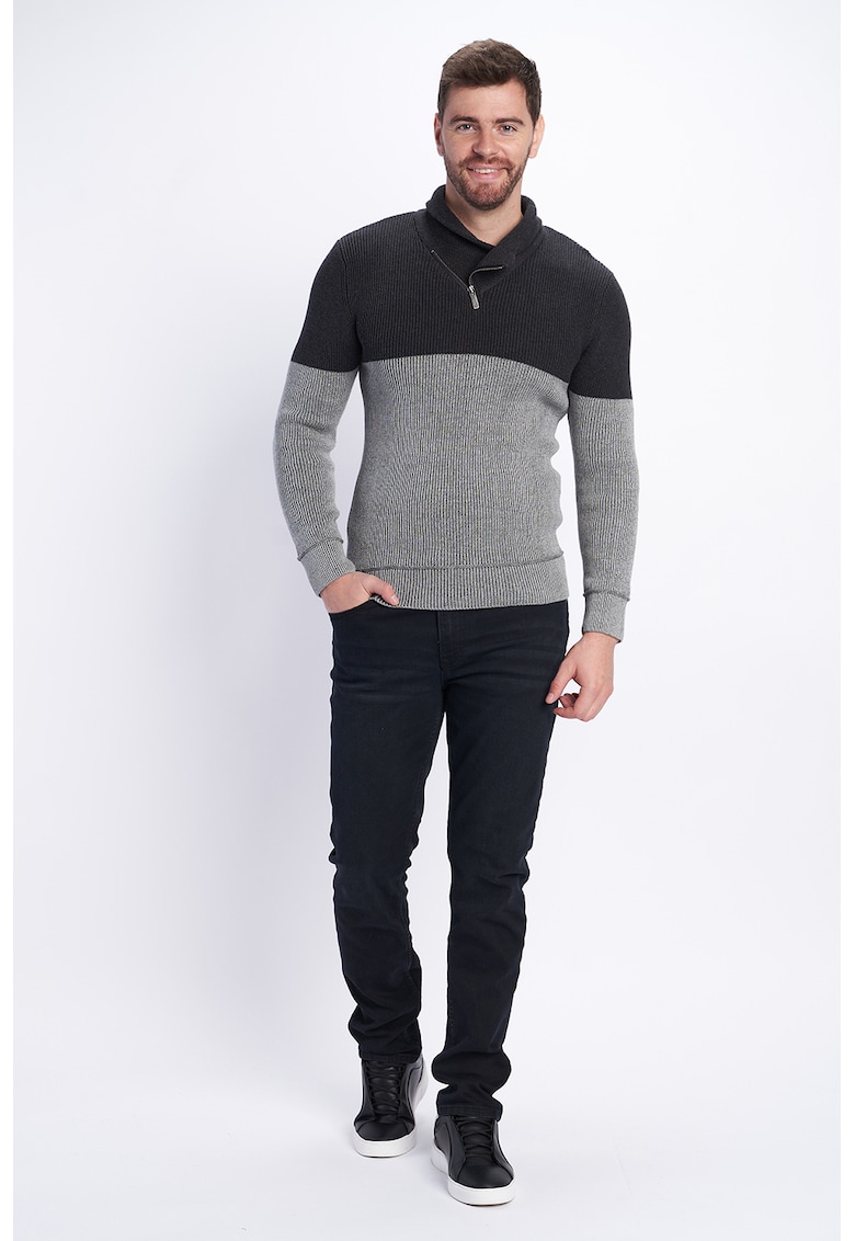 Пуловер с двуцветен дизайн - Сив Timeout