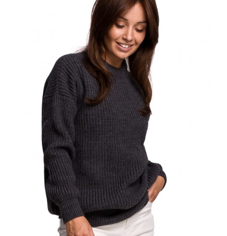 Пуловер с дълъг ръкав - акрил/полиамид/вълна - графитено сиво OEM