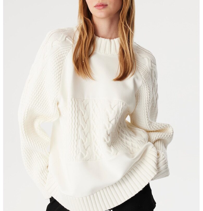 Пуловер с едра плетка - Мръснобял TWIST