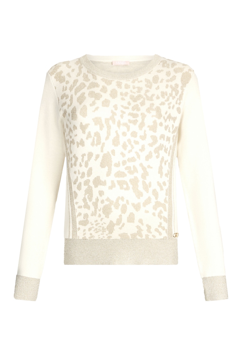 Пуловер с животинска шарка и бляскави детайли - Бял/Златист Liu Jo