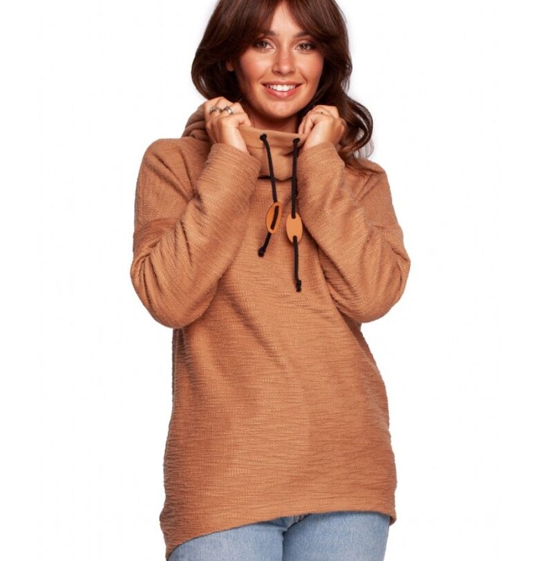 Пуловер с качулка - памук/полиестер - канелено кафяво OEM