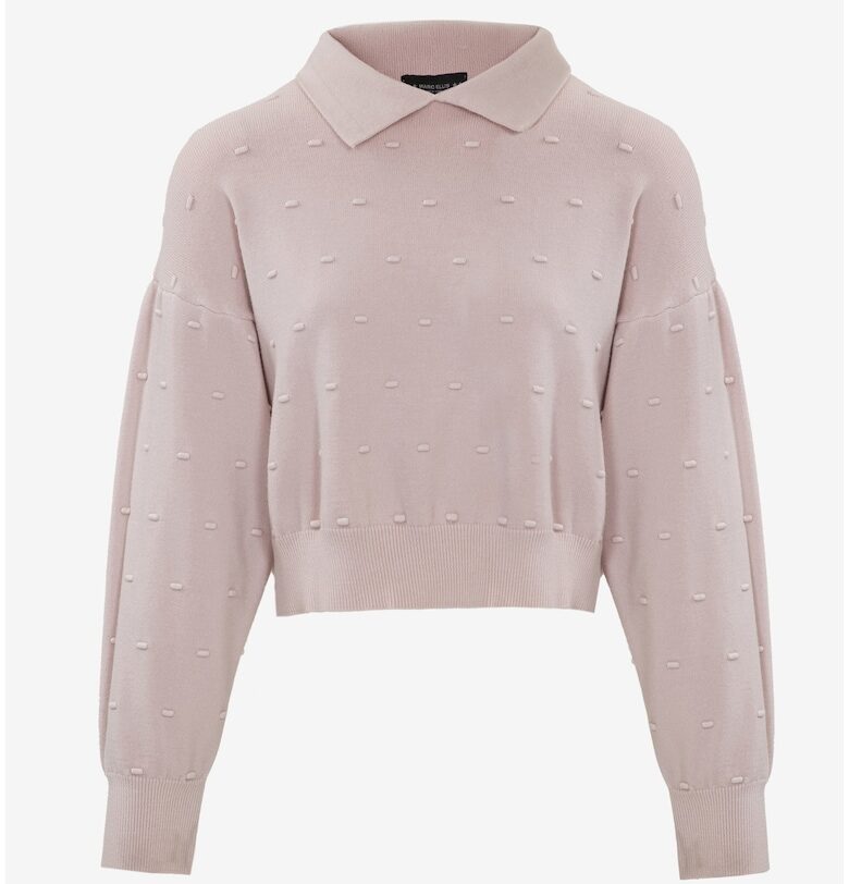 Пуловер с класическа яка и релефни детайли - Бледо розово Marc Ellis