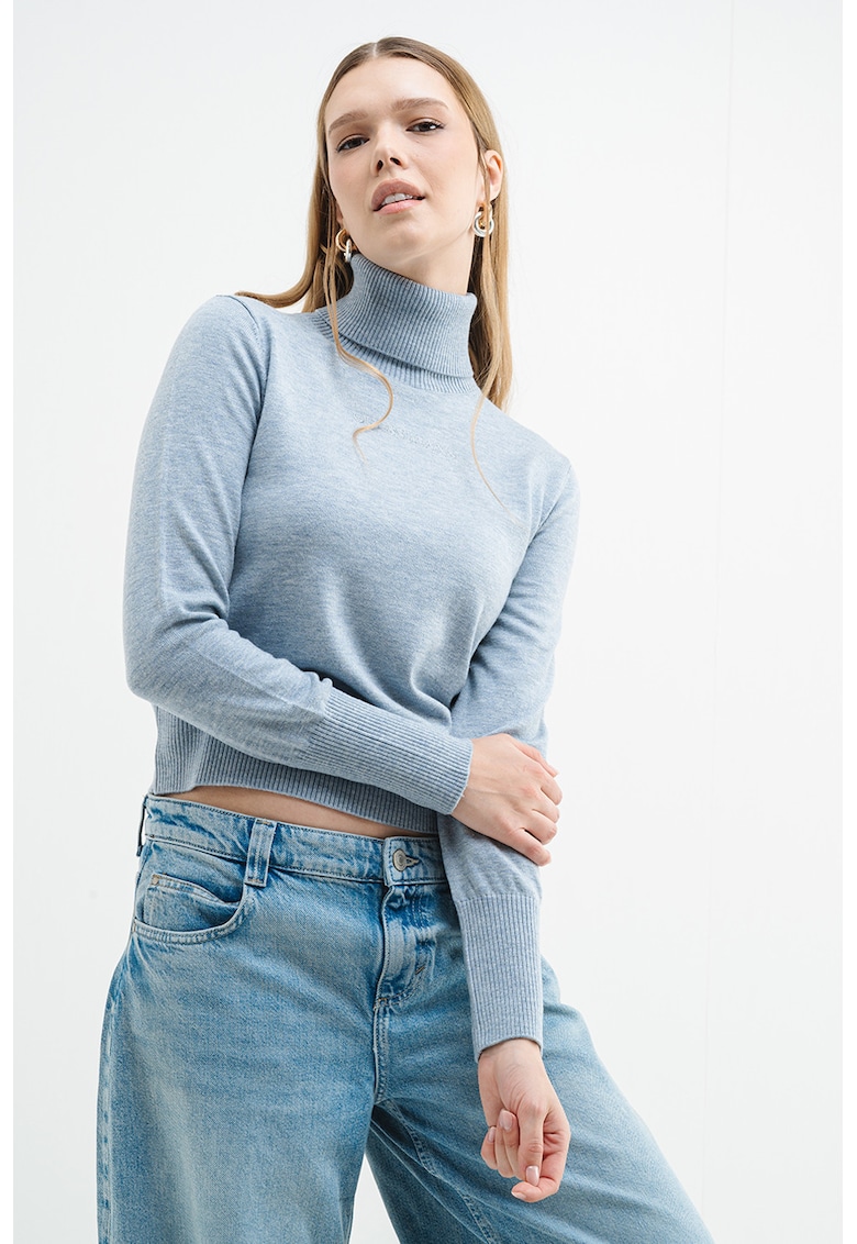 Пуловер с коприна и вълна - Светлосин меланж GUESS JEANS