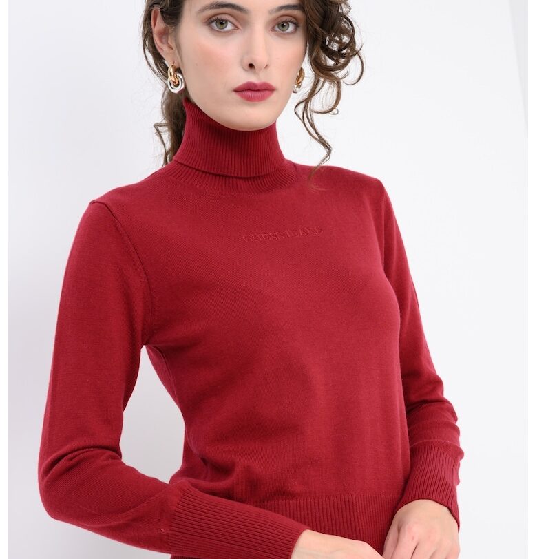 Пуловер с коприна и вълна - Тъмночервен GUESS JEANS