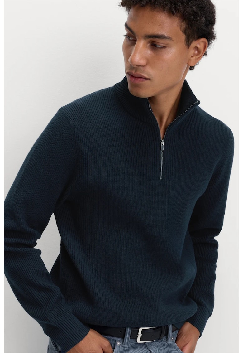 Пуловер с къс цип - Петролно синьо Marks Spencer