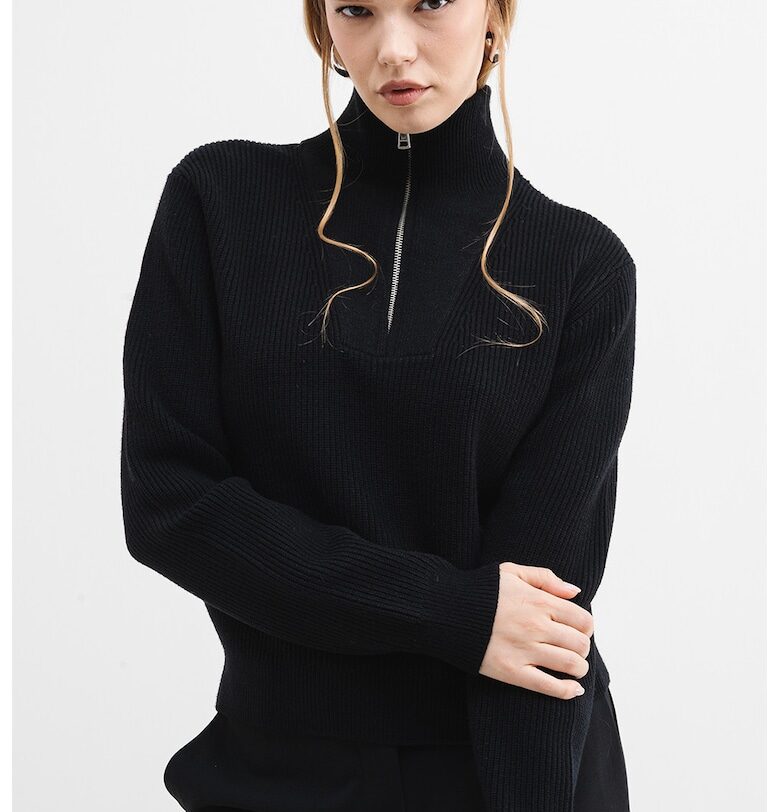 Пуловер с къс цип - Черен GUESS JEANS