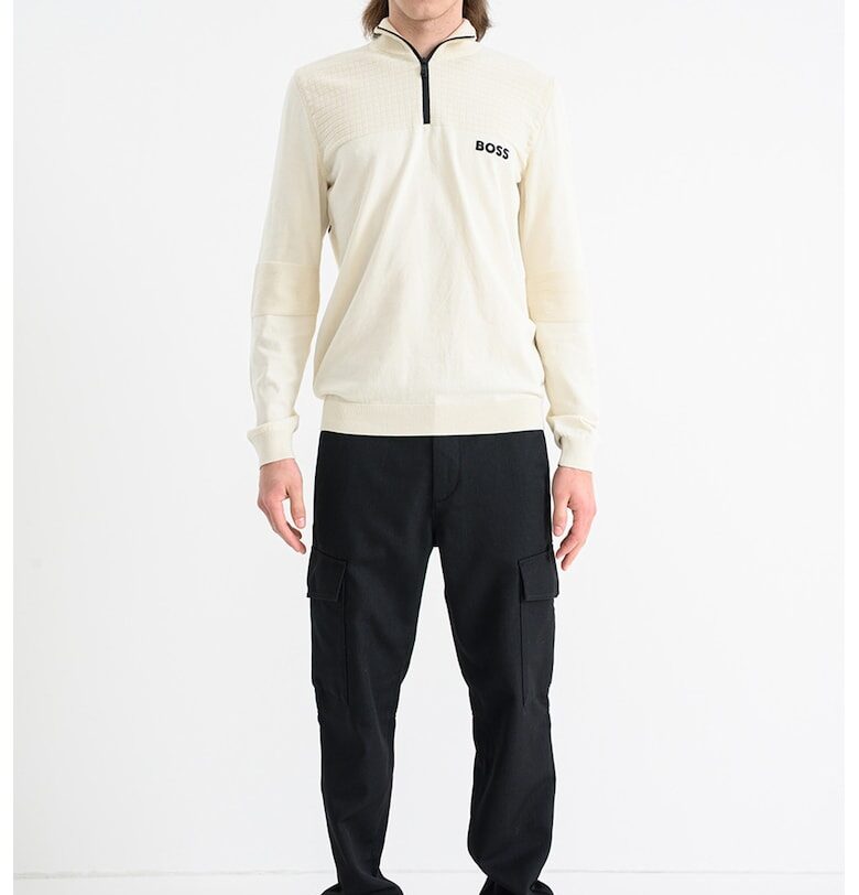 Пуловер с къс цип - Черен/Светло бежово BOSS