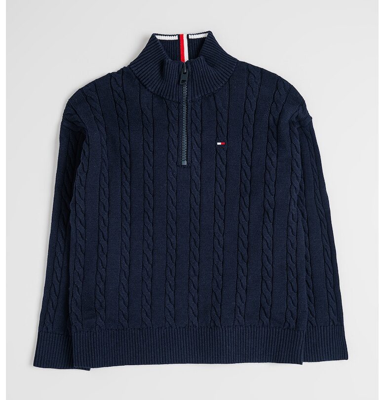 Пуловер с къс цип и плетен дизайн - Тъмносин Tommy Hilfiger