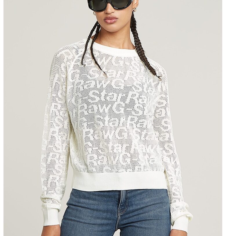 Пуловер с лого - Бял G-STAR