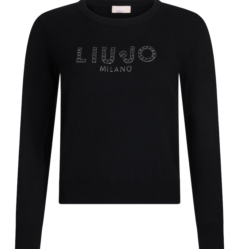 Пуловер с лого и декоративни камъни - Черен Liu Jo