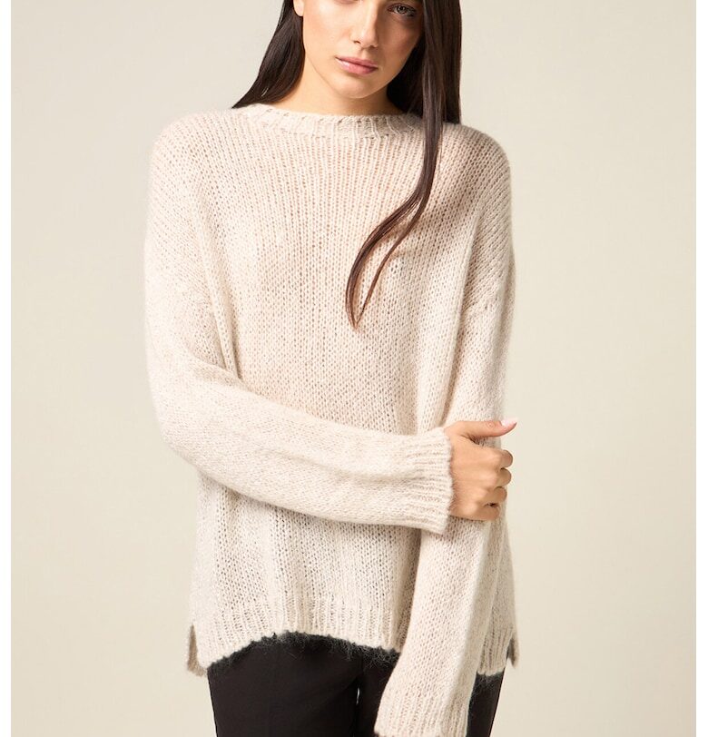 Пуловер с мохер и бляскави нишки - Бежов меланж Oltre