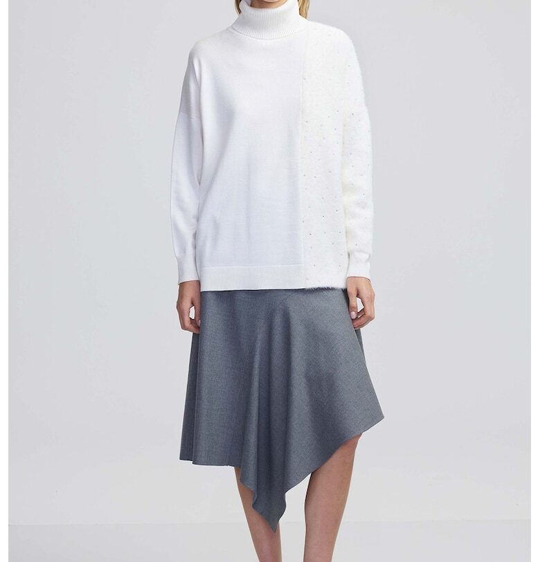 Пуловер с мъхести елементи - Бял Ipekyol