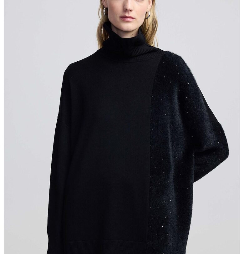 Пуловер с мъхести елементи - Черен Ipekyol