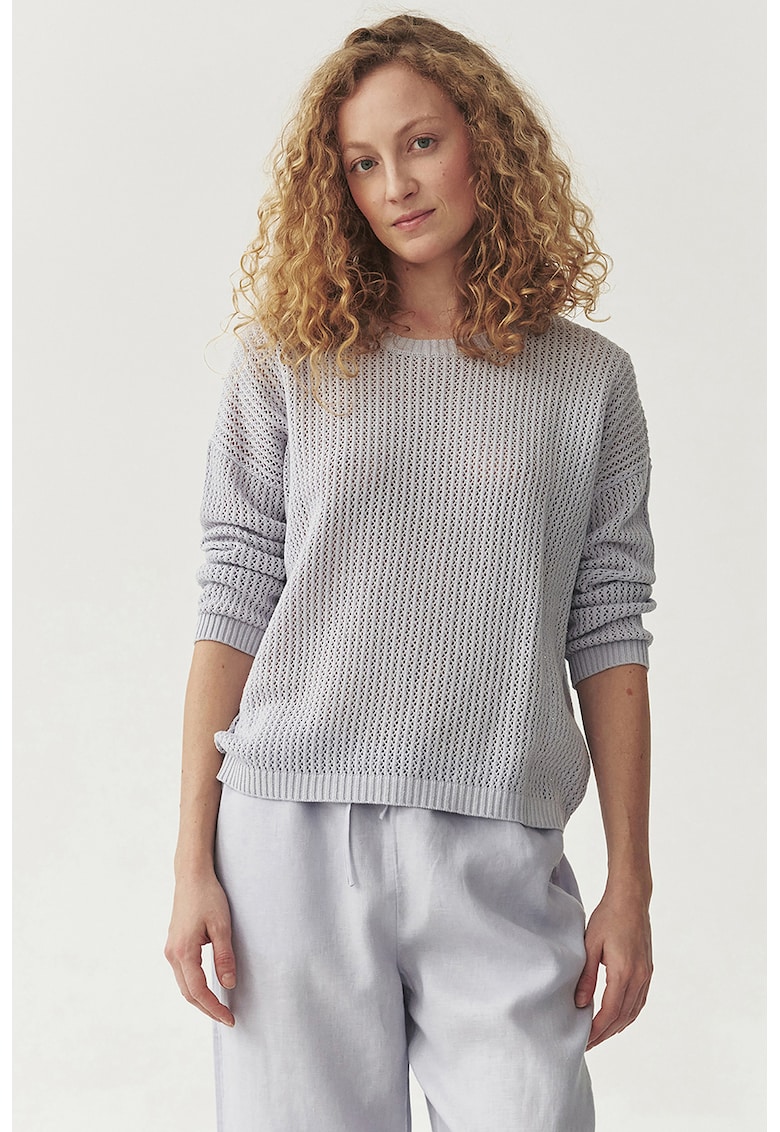 Пуловер с овално деколте и отвори - Светло сив Tatuum
