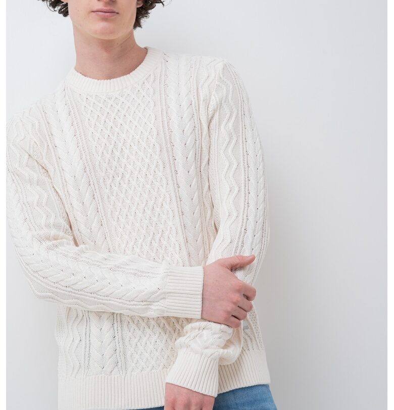 Пуловер с овално деколте и плетка осморка - Слонова кост Tommy Jeans