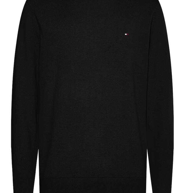 Пуловер с органичен памук и кашмир с овално деколте - Черен Tommy Hilfiger