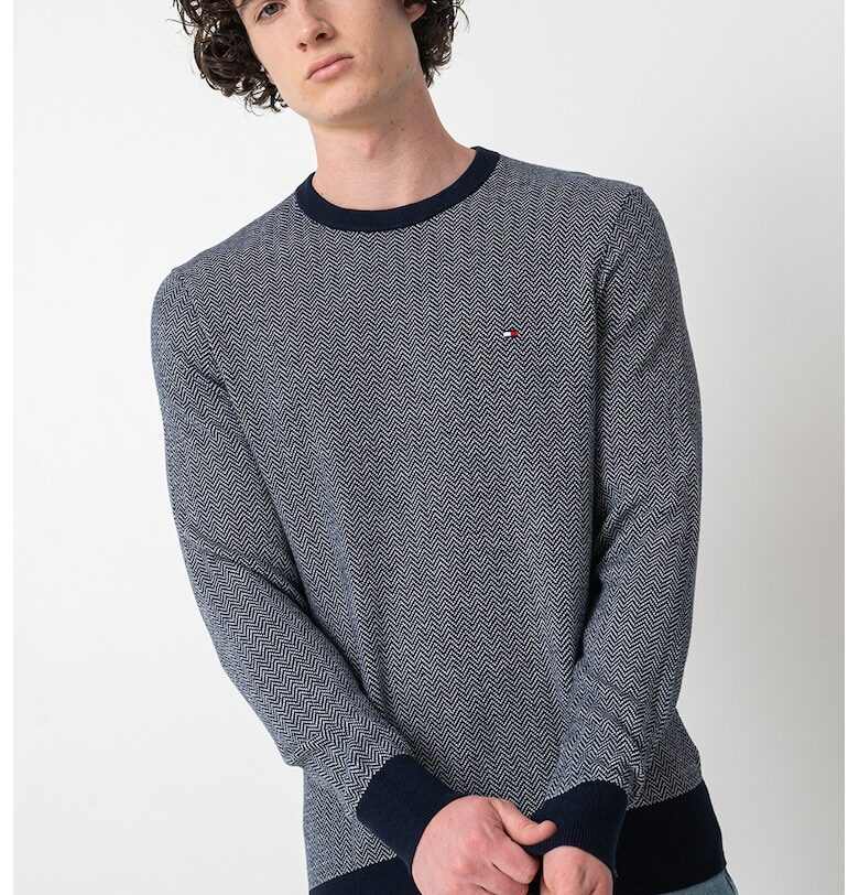 Пуловер с органичен памук с десен - Бял/Ултрамарин синьо Tommy Hilfiger