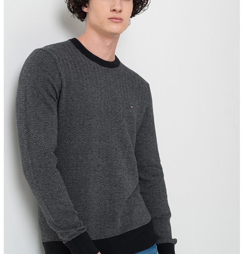 Пуловер с органичен памук с десен - Черен/Мръснобял Tommy Hilfiger