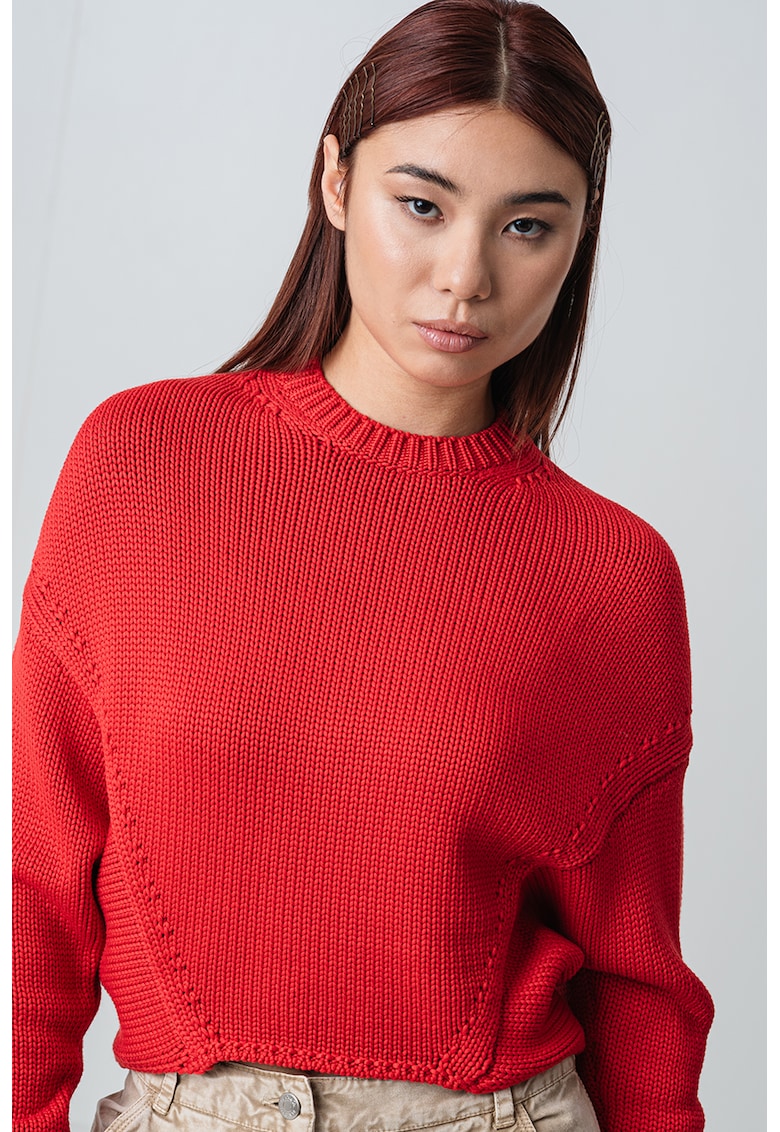 Пуловер с паднали ръкави - Аленочервен MaxCo