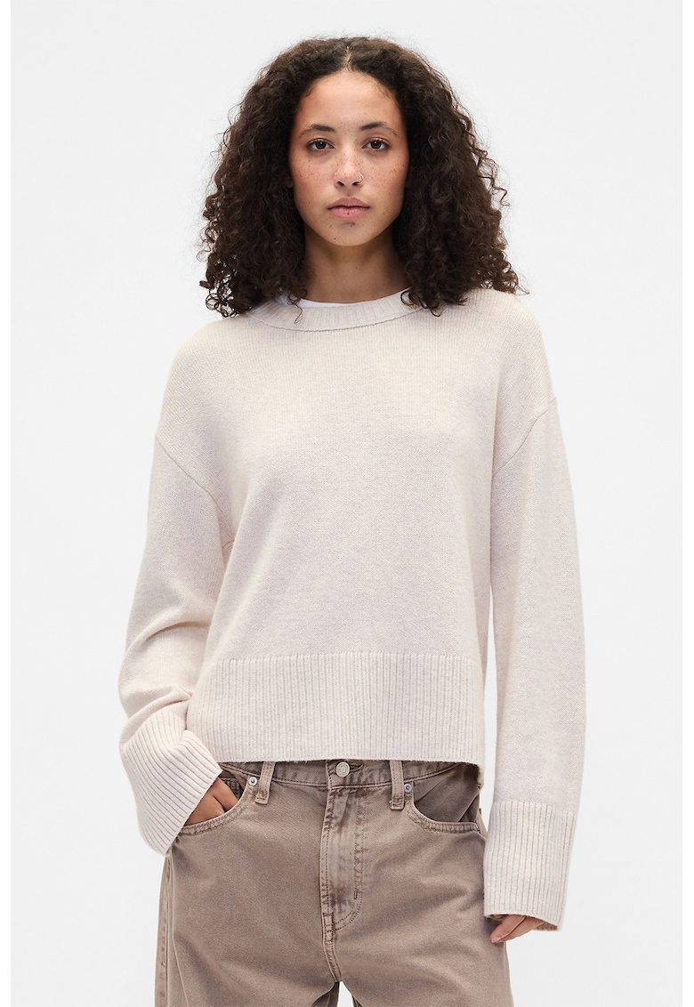 Пуловер с памук с овално деколте - Бежов GAP