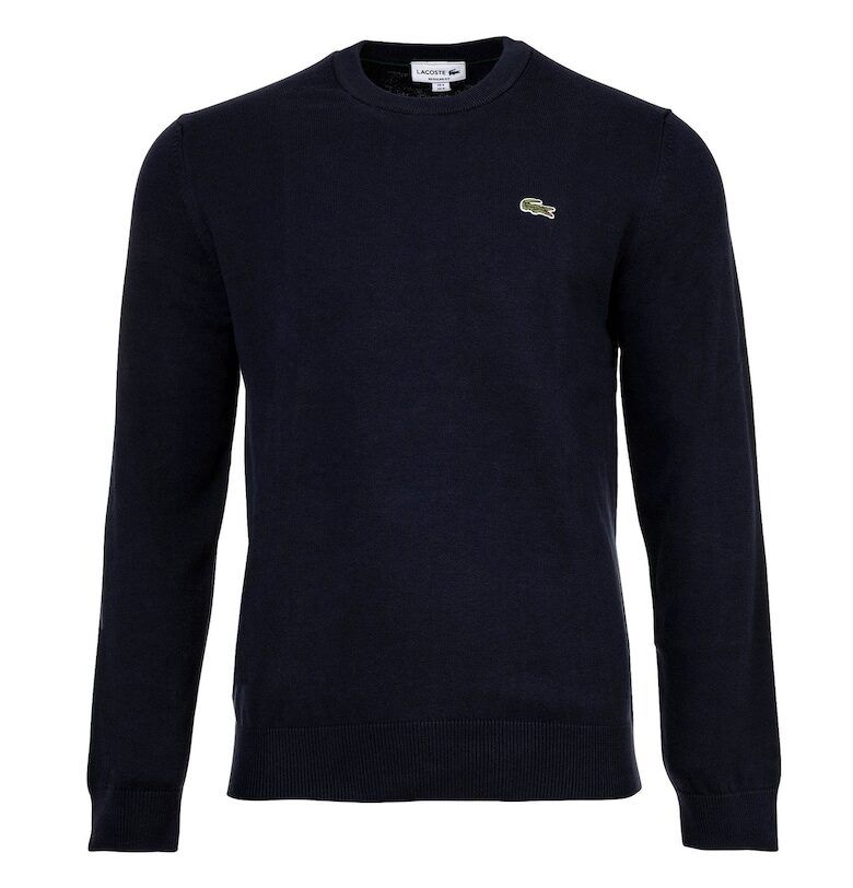 Пуловер с памук с овално деколте - Тъмносин Lacoste
