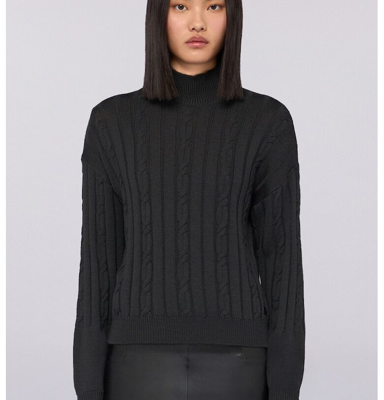 Пуловер с плетка осморка и висока яка - Черен Trussardi