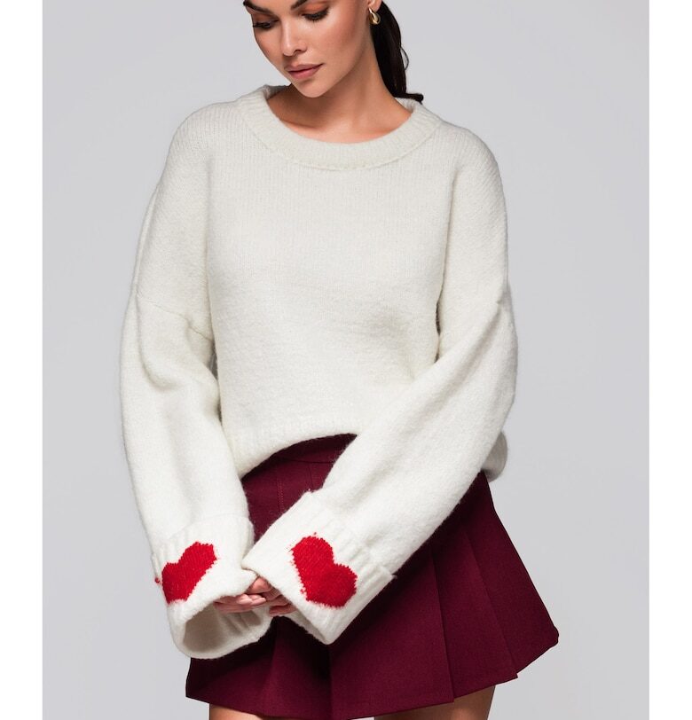 Пуловер с пришити сърца  LW-SWSW-0100 - Бял Larica