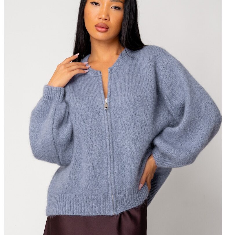 Пуловер с цип - микс от вълна и мохер - Буреносно синьо 18272 - Storm blue uFIT