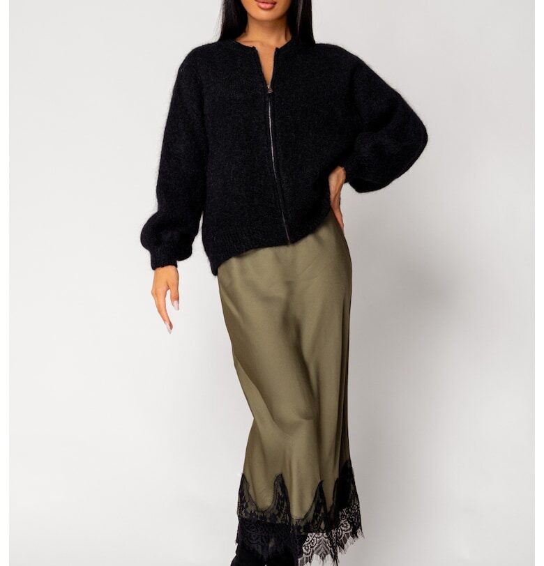 Пуловер с цип - смес от вълна и мохер - Черен 18270 - Черен uFIT