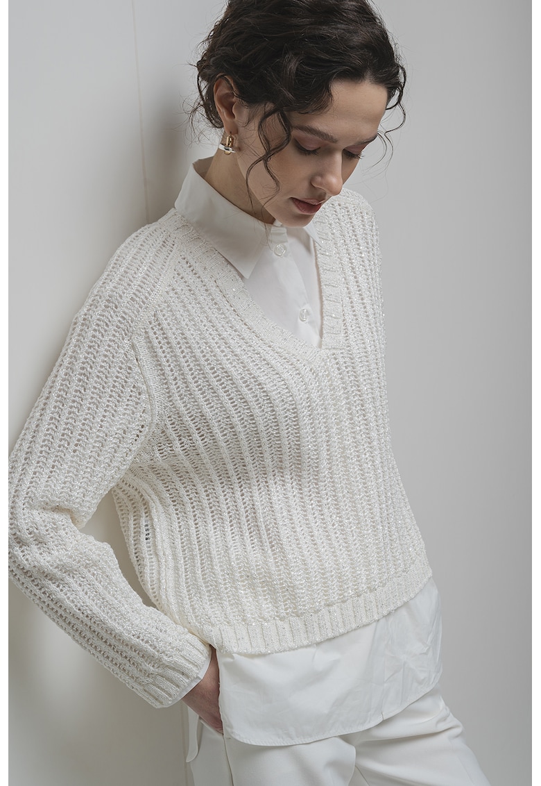 Пуловер с шпиц - Бял Stefanel