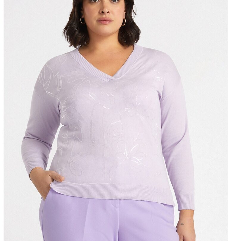 Пуловер с шпиц и пайети - Лилав Fiorella Rubino