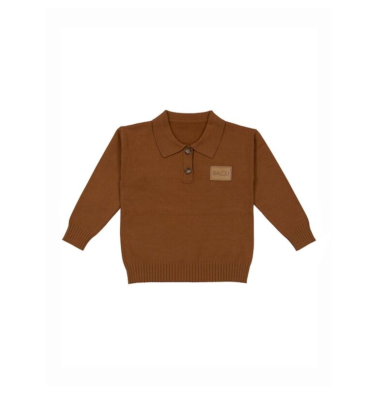Пуловер с яка и лого - Кафяв BALOU