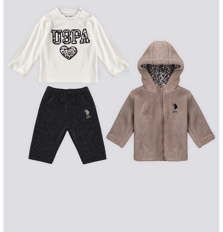 Пухени яке - блуза и панталон - Бял/Светло кафяво/Антрацитно сиво US Polo Assn