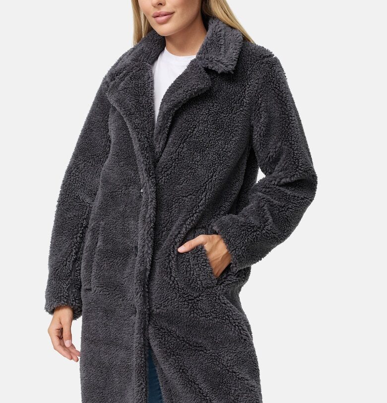 Пухено палто със скосени джобове - Въглен сиво Threadbare